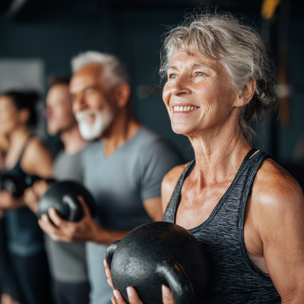 Group of mature adults participating in diverse functional training session